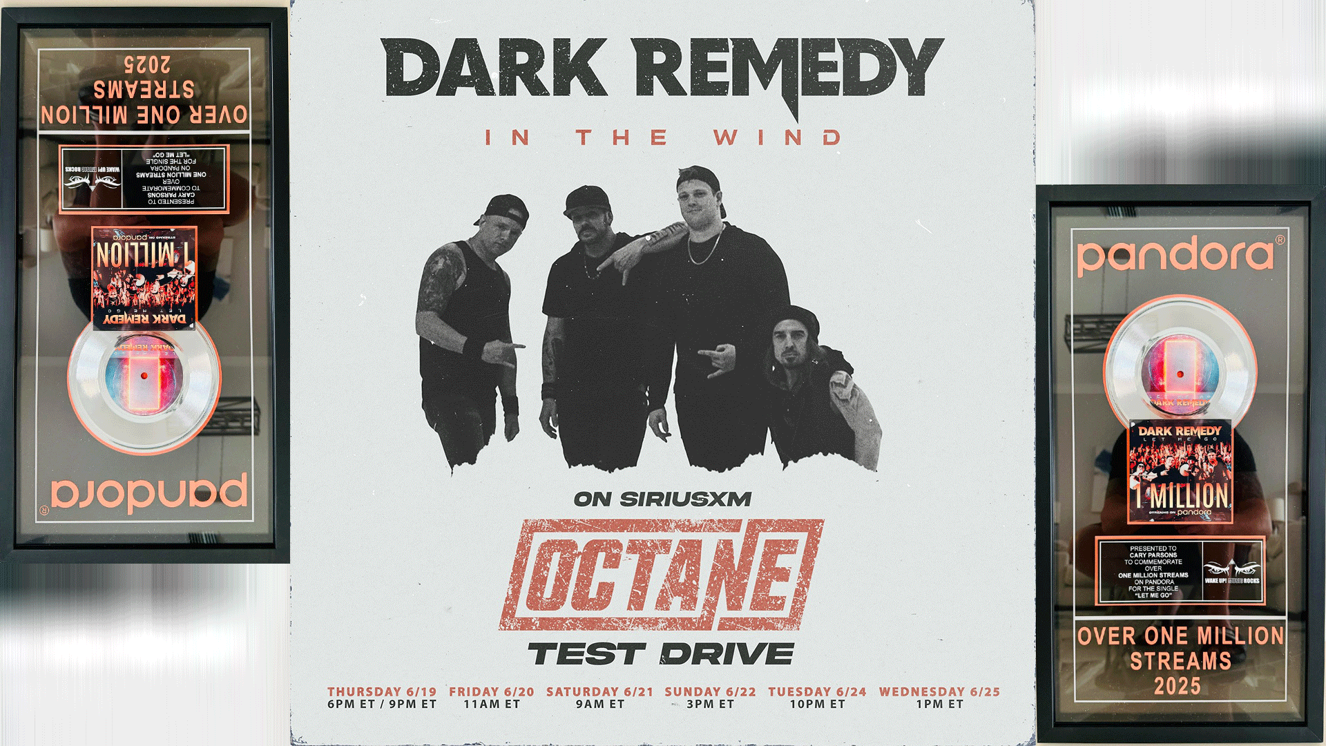 Wake Up! Music’s Dark Remedy launches their new single “In The Wind” on SiriusXM Octane’s Test Drive. With 1M+ streams for “Let Me Go” on Pandora, the band continues their meteoric rise in modern rock. Tune in all week.